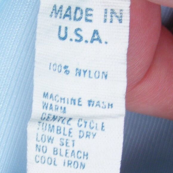 VINTAGE Nightgown, S, Nylon, Semi-sheer, Applique Flowers, Blue - Picture 8 of 8